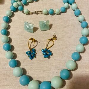 Elegant vintage  Blue Beaded Necklace and Earring Set